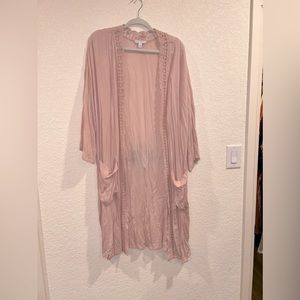 Light pale pink lace boho long cardigan kimono